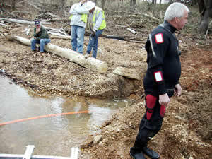 Our divers, Scuba Doo Dive Shop out of Mountain Home, AR were responsible for making sure the new cable that was dropped into the lake was not hung up on any trees above the bottom.